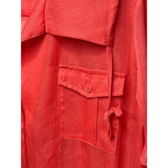 Chicos Sheer Utility Jacket Large Orange Lightweight Button Up - Picture 7 of 12